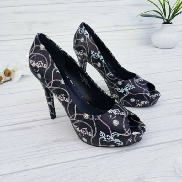 SIZE 6.5 WOMEN'S GUESS FACTORY HIGH HEELS CHAIN PRINT SIGNATURE HEELS ELEGANT - Picture 5 of 7